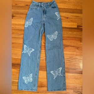Hollister Blue Butterfly Print Women's Straight Leg Jeans